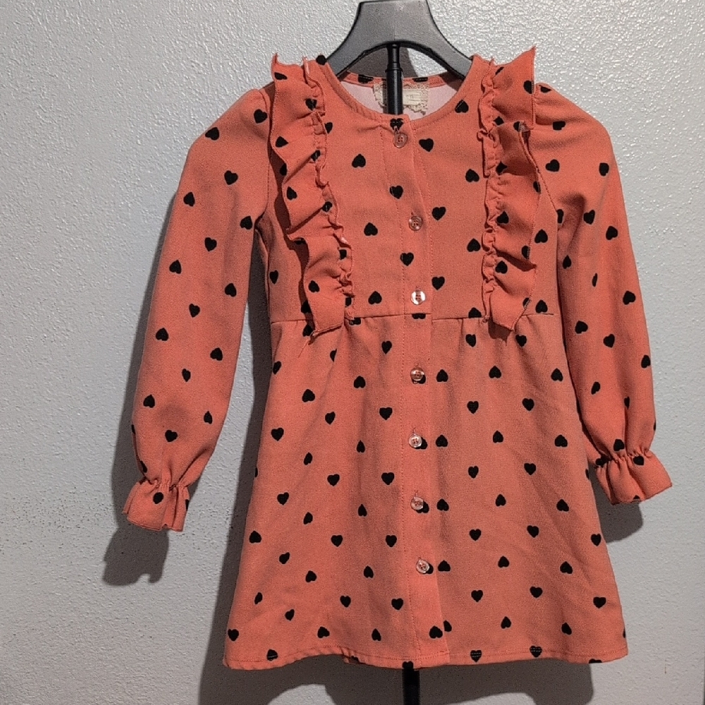 btween Peach Dress with Heart Patterns